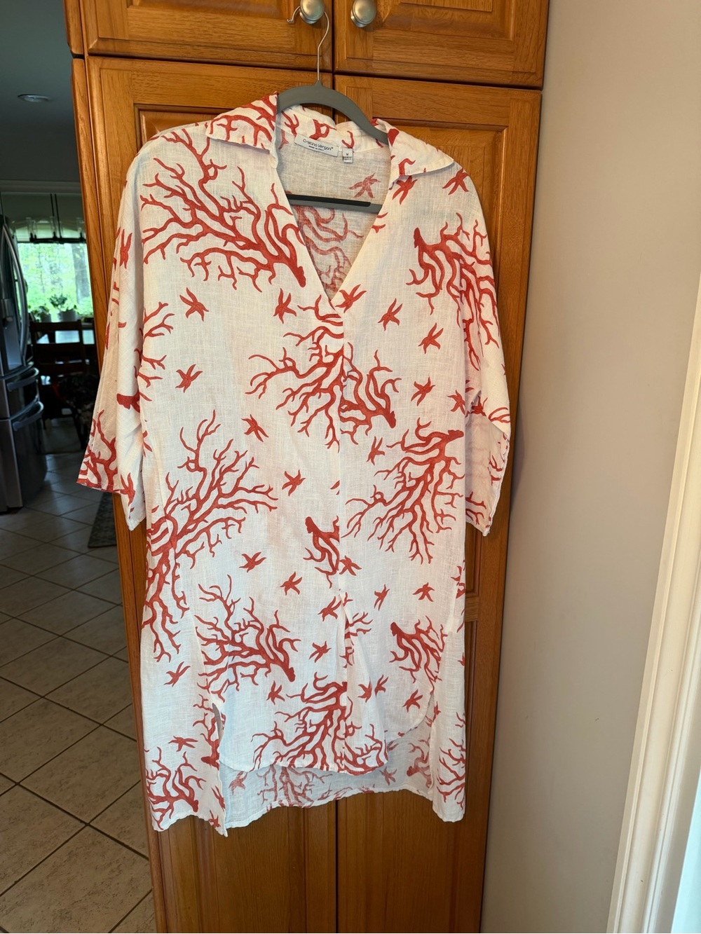 CHRISTINA VERGANI LINEN CORAL REEF COVER UP, SZ M